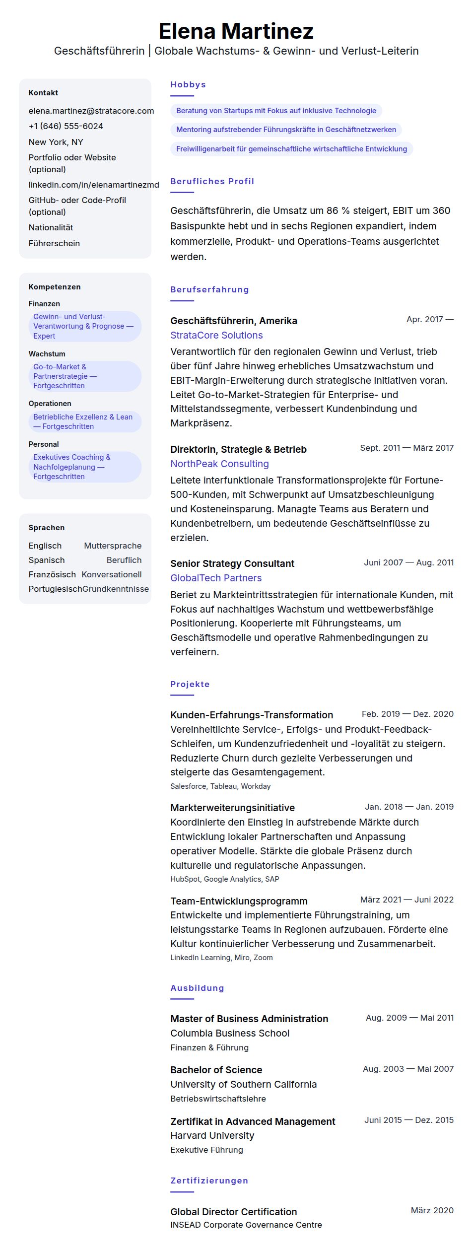 Lebenslaufvorschau für Lebenslaufbeispiel für Geschäftsführer