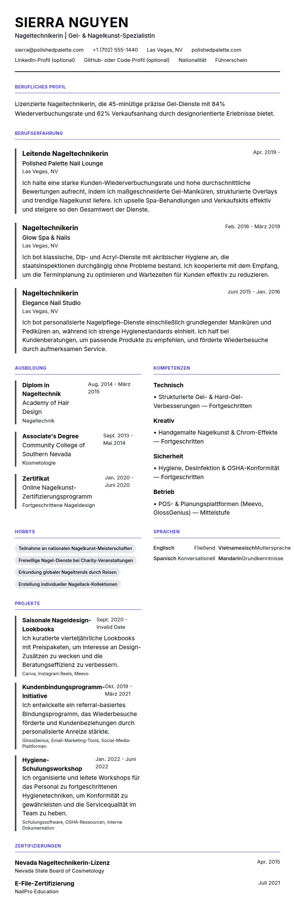 Nageltechnikerin Lebenslaufbeispiel