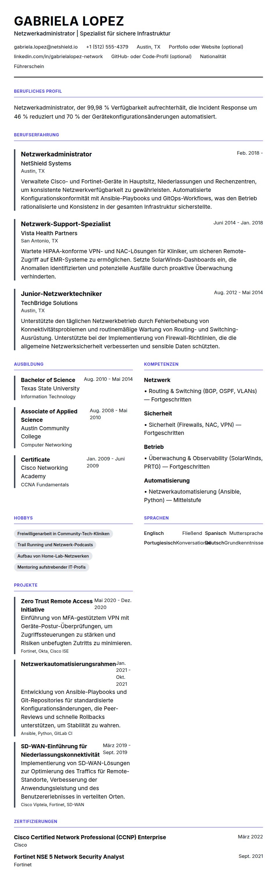 Lebenslaufvorschau für Netzwerkadministrator Lebenslaufbeispiel