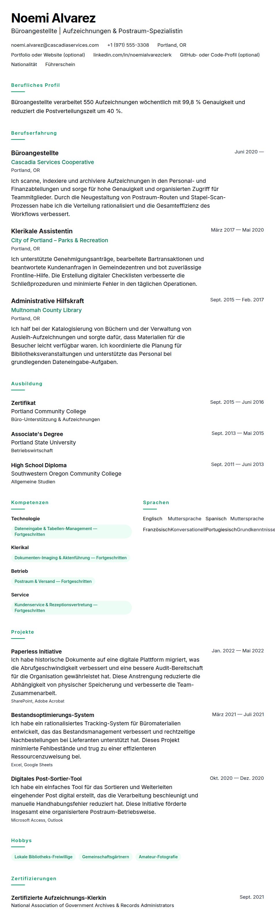 Lebenslaufvorschau für Büroangestellter Lebenslauf-Beispiel