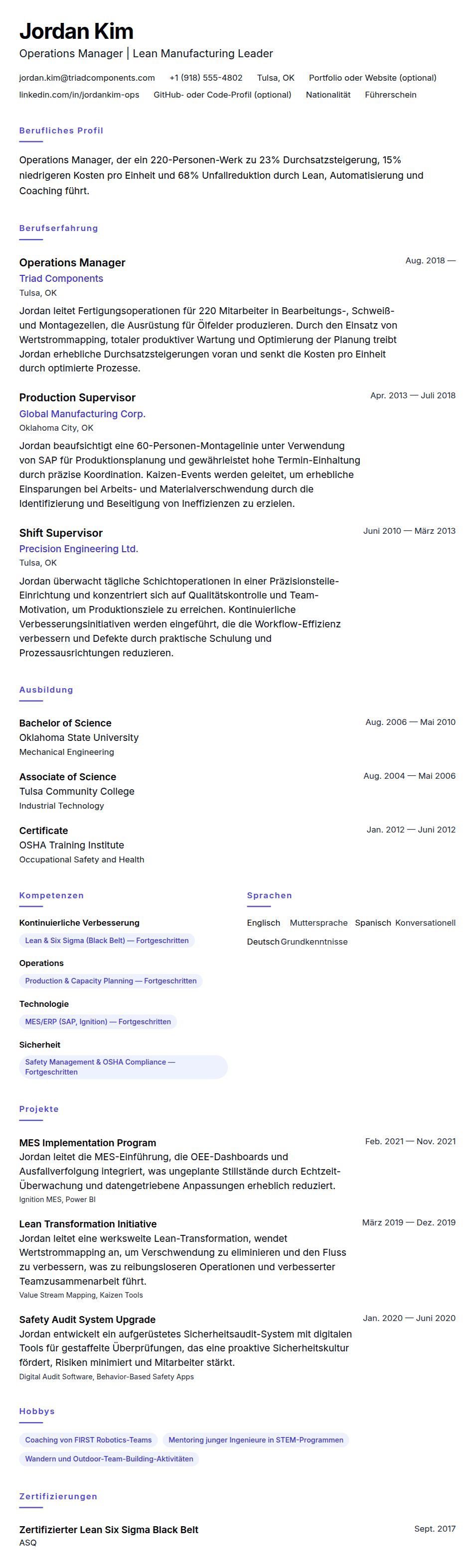 Operations Manager Lebenslauf-Beispiel