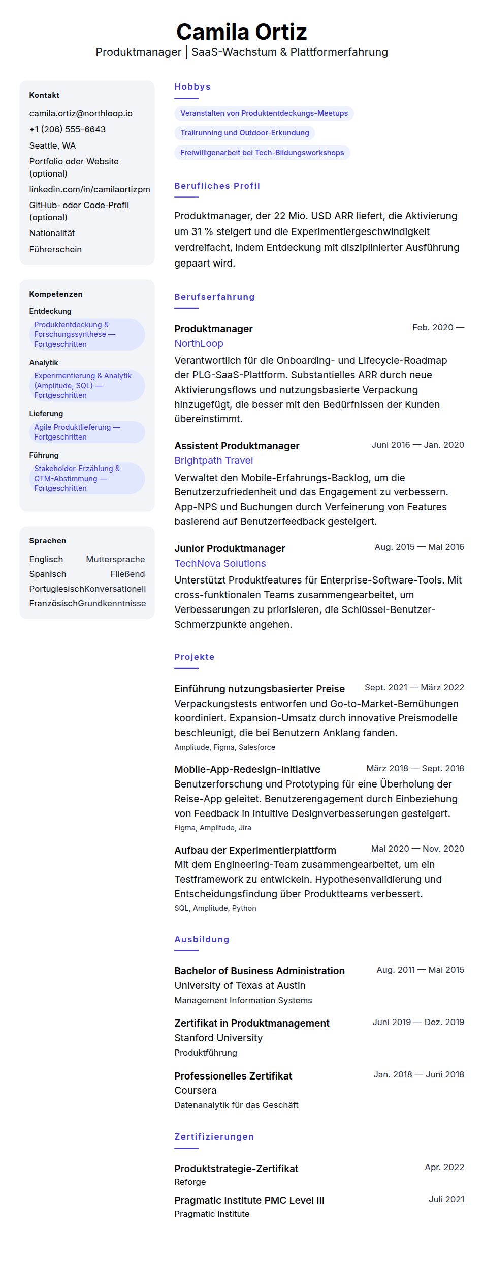 Lebenslaufvorschau für Produktmanager-Lebenslaufbeispiel