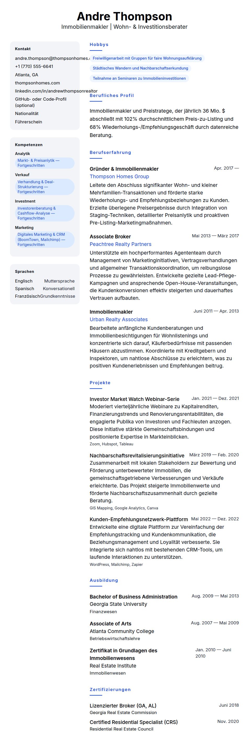 Lebenslaufvorschau für Immobilienmakler-Lebenslauf-Beispiel