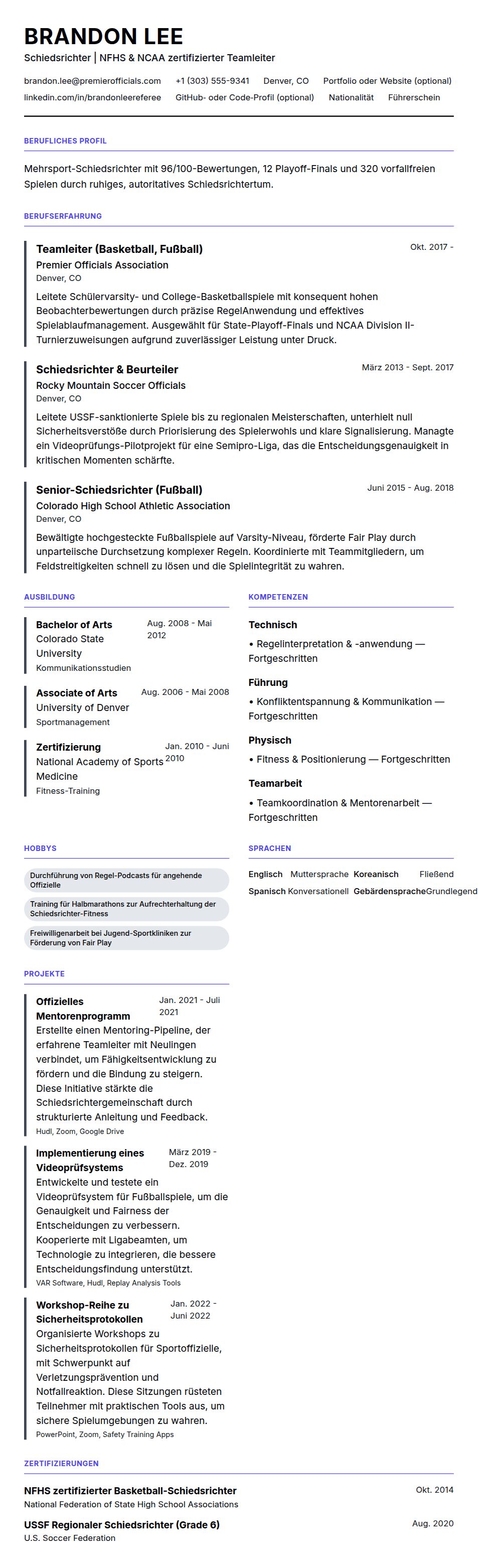 Lebenslaufvorschau für Schiedsrichter-Lebenslauf-Beispiel