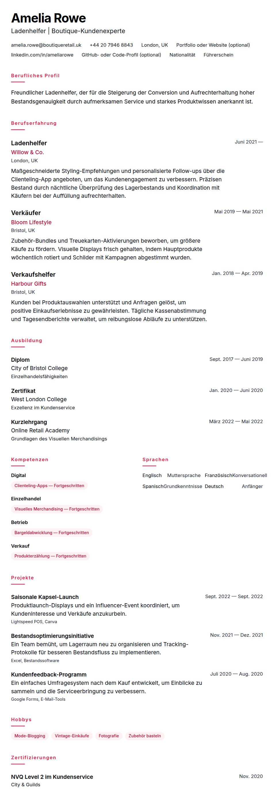 Lebenslaufvorschau für Ladenhelfer-Lebenslauf-Beispiel