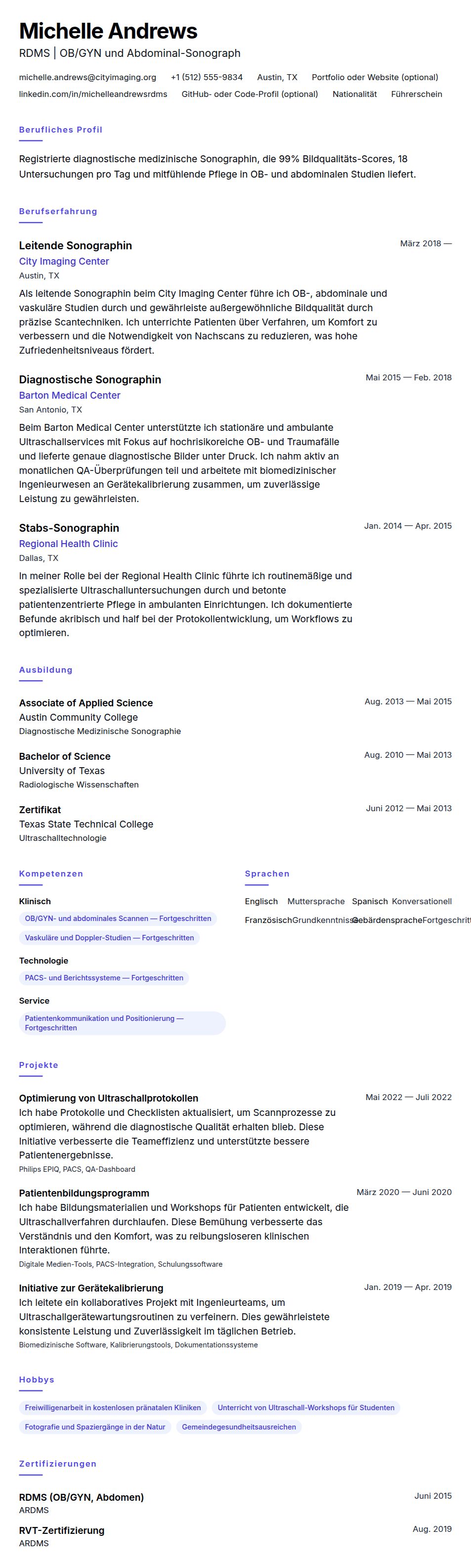 Lebenslaufvorschau für Sonograph Lebenslauf Beispiel