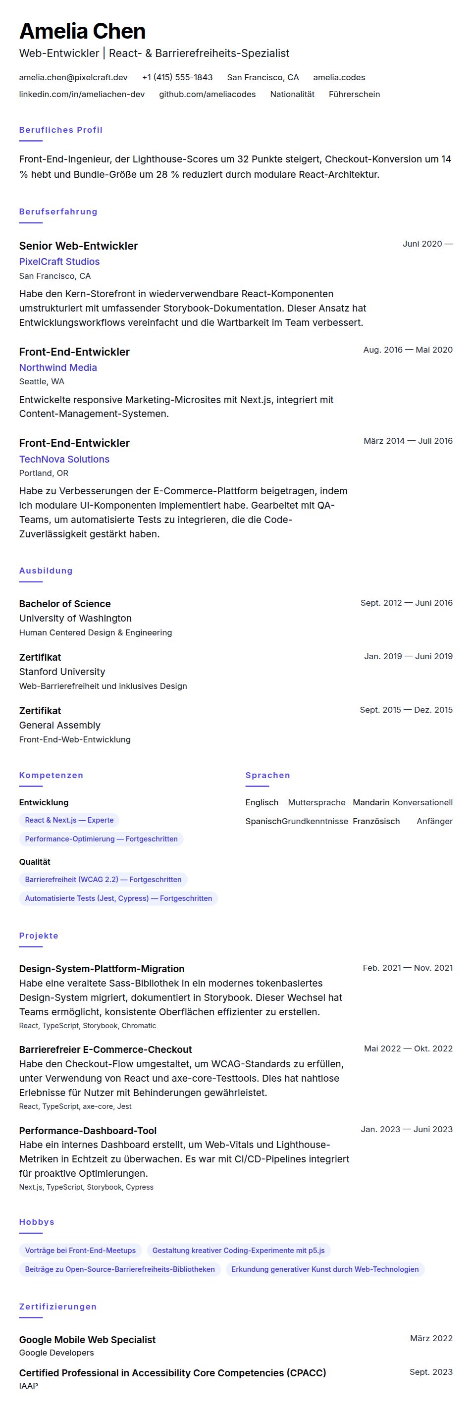 Lebenslaufvorschau für Web-Entwickler-Lebenslaufbeispiel