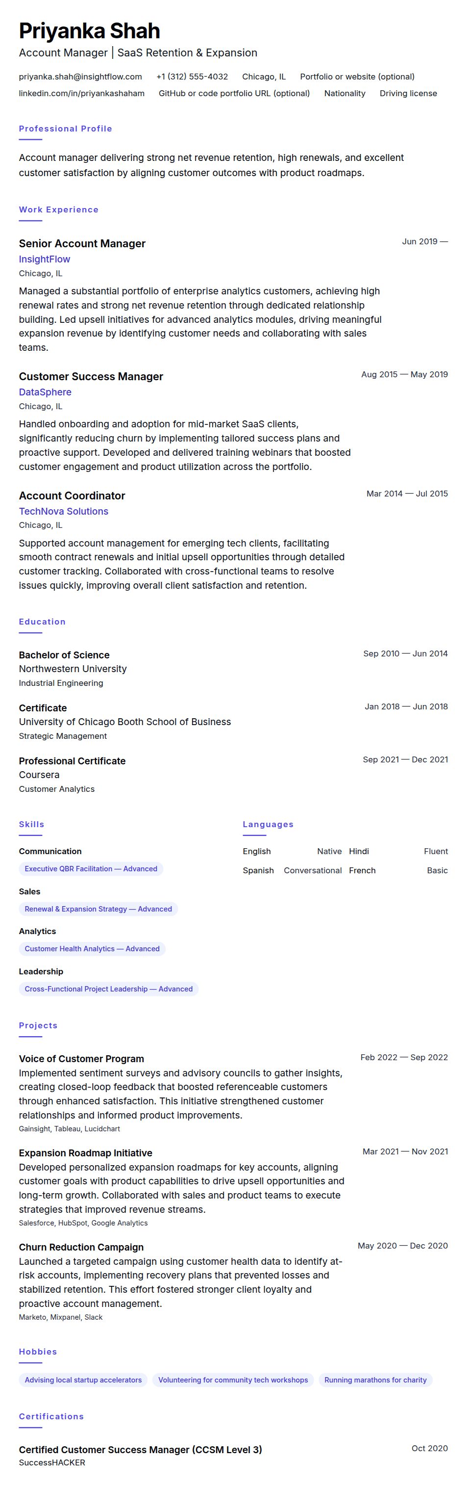 Resume preview for Account Manager Resume Example