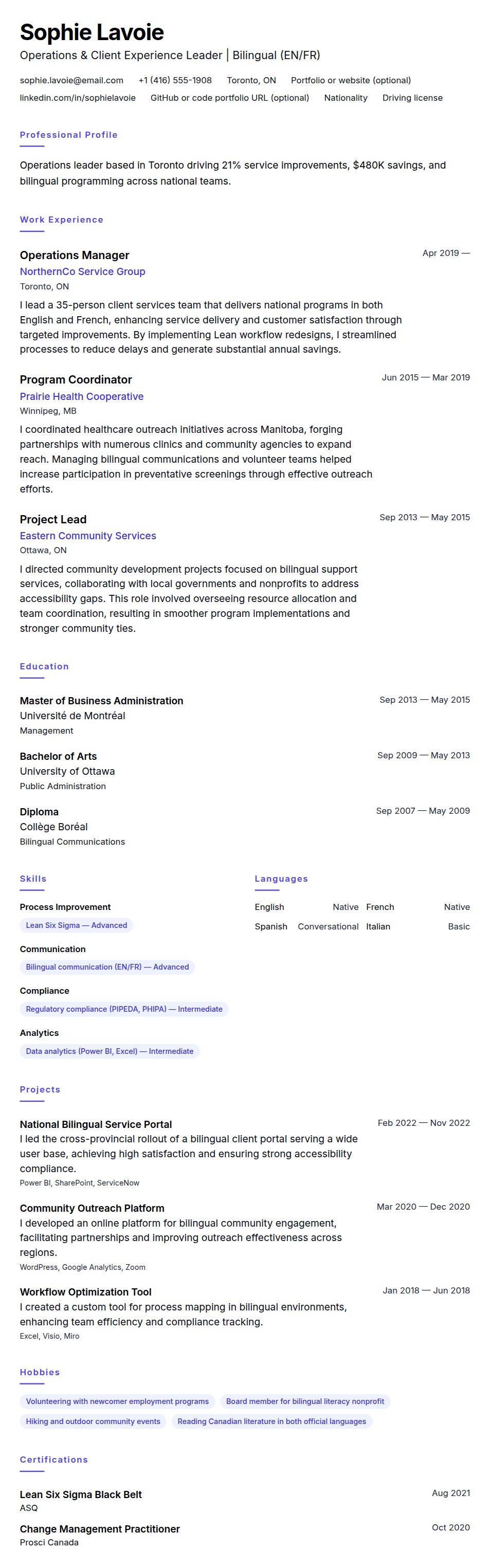 Resume preview for Canadian Resume Format Resume Example
