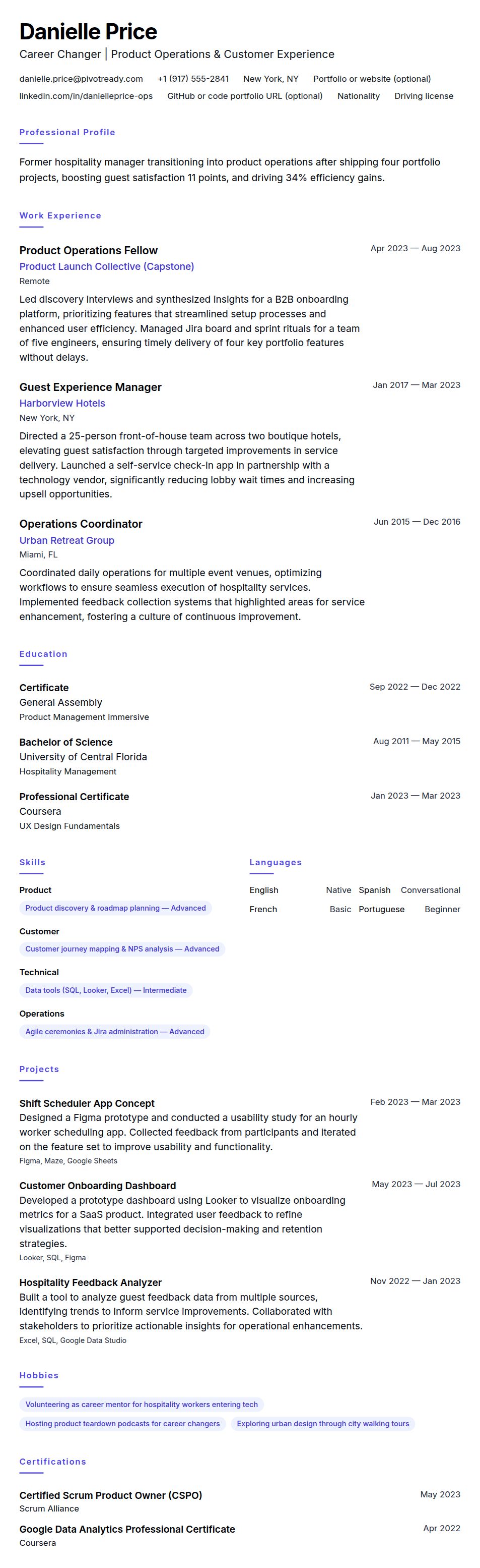 Resume preview for Career Change Resume Resume Example