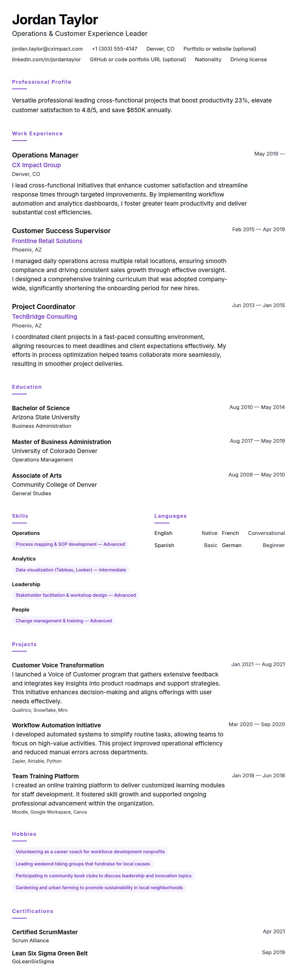 Resume preview for General Resume Resume Example