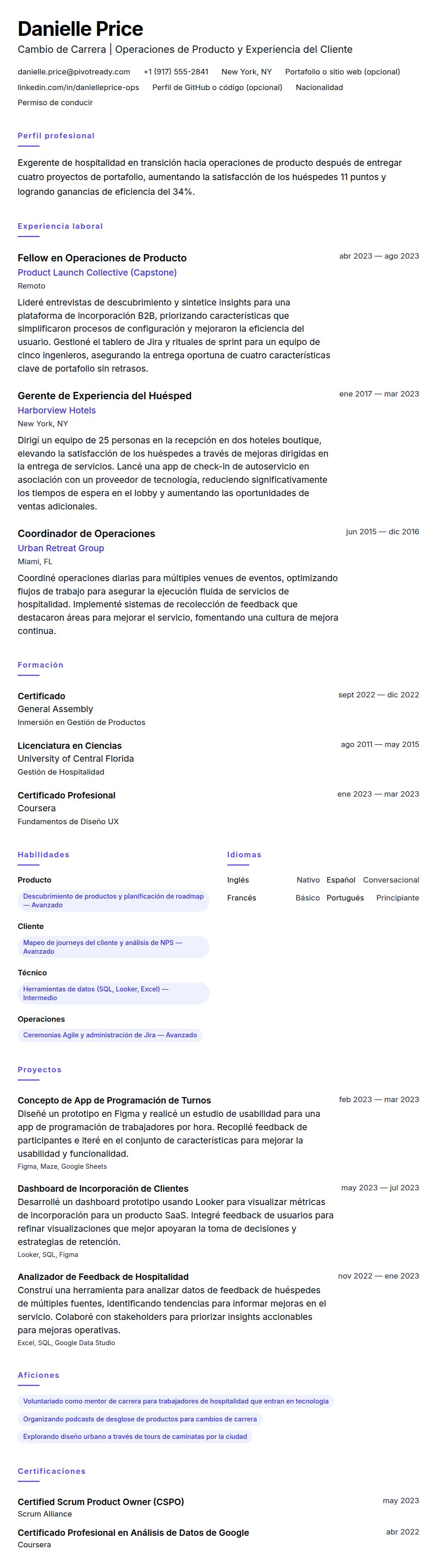 Ejemplo de Currículum para Cambio de Carrera