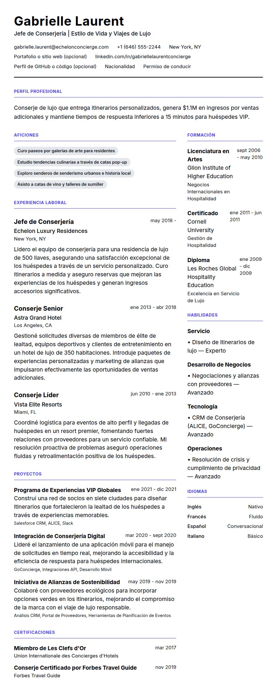 Vista previa del currículum Ejemplo de Currículum de Conserje