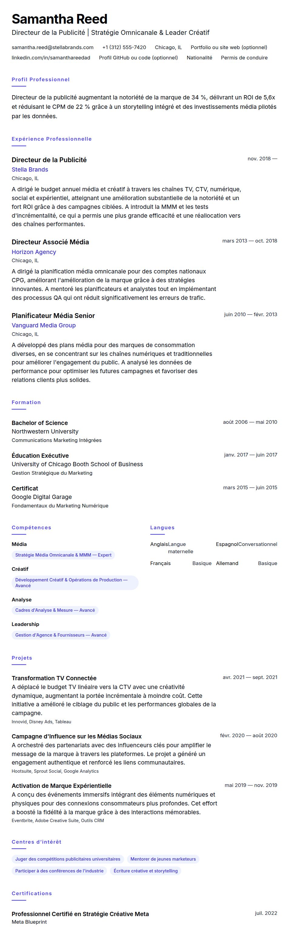 Exemple de CV de Directeur de la Publicité