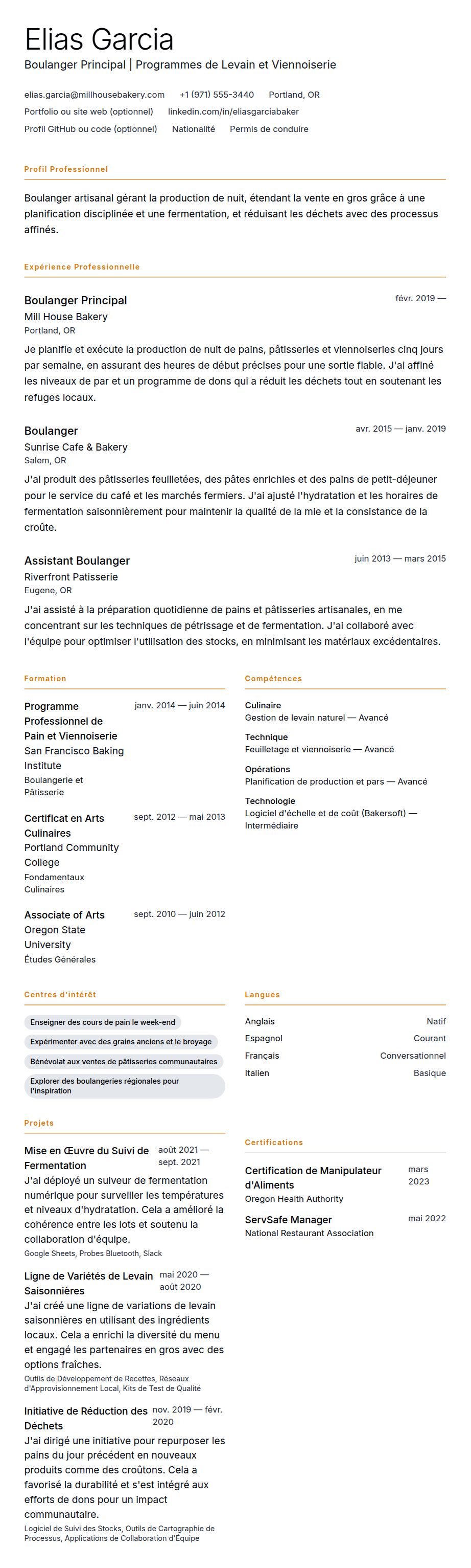 Exemple de CV de Boulanger