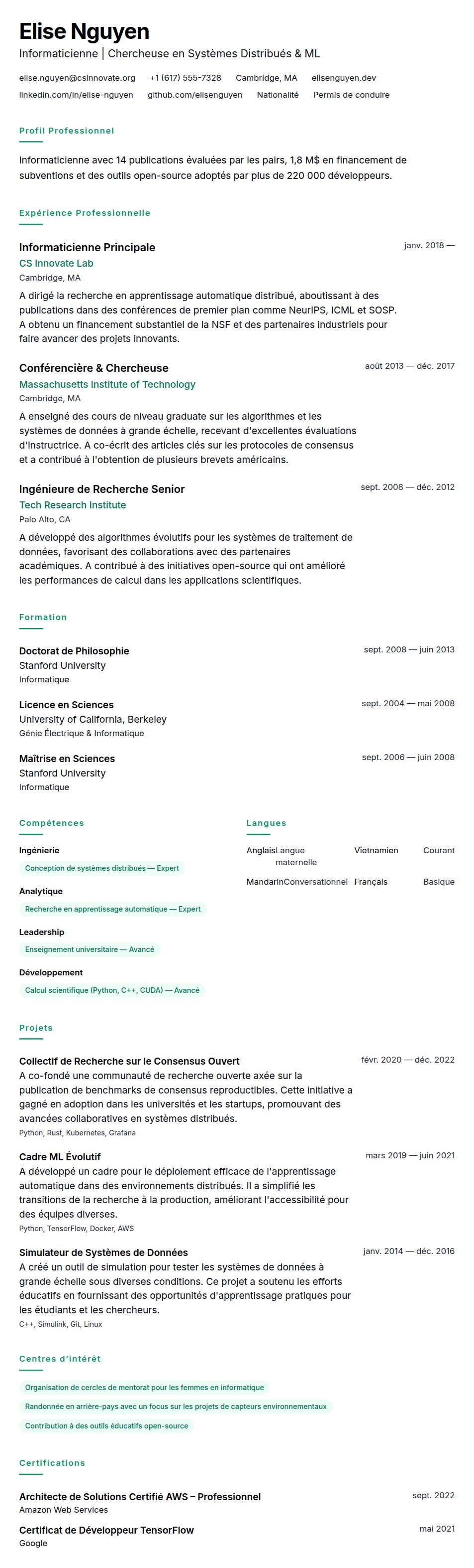 Aperçu du CV Exemple de CV de Professionnel en Informatique