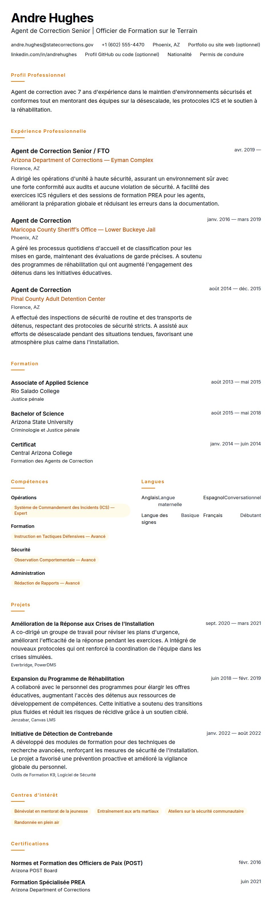 Exemple de CV d'Agent de Correction