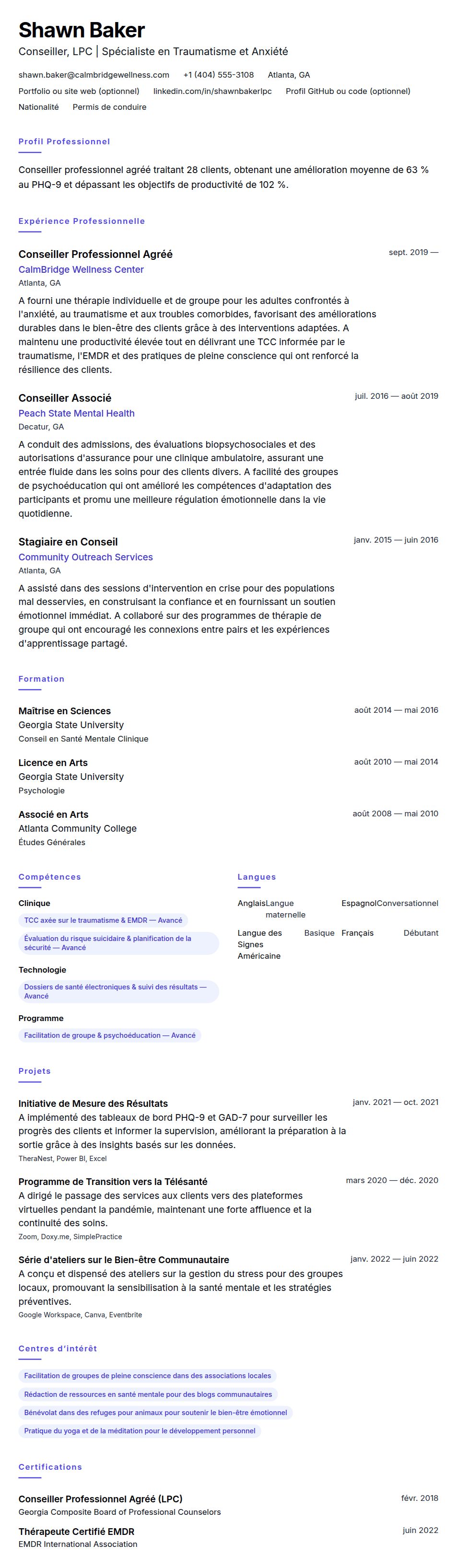 Exemple de CV de Conseiller