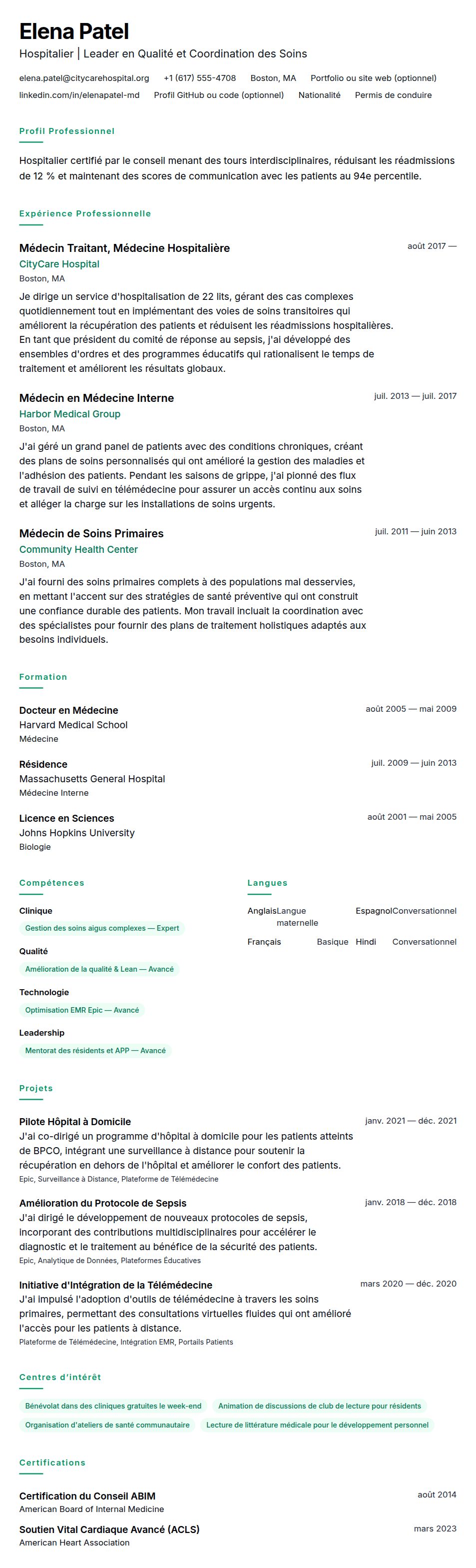 Exemple de CV de Médecin