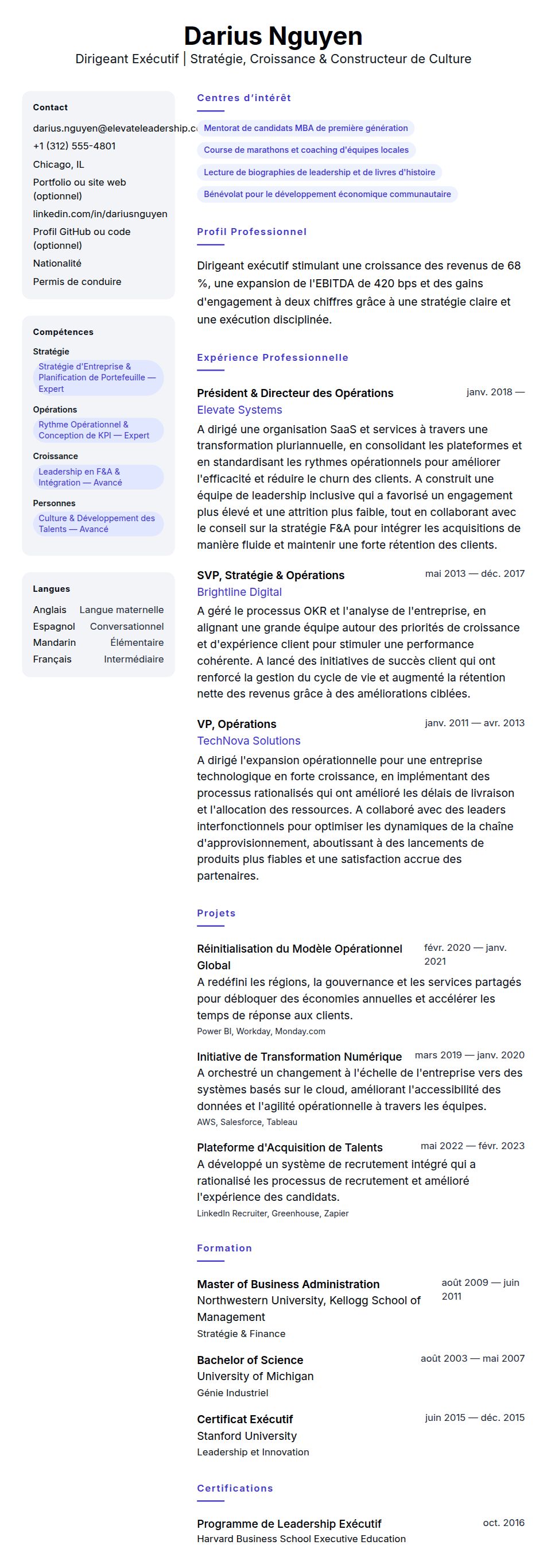 Exemple de CV de Dirigeant Exécutif