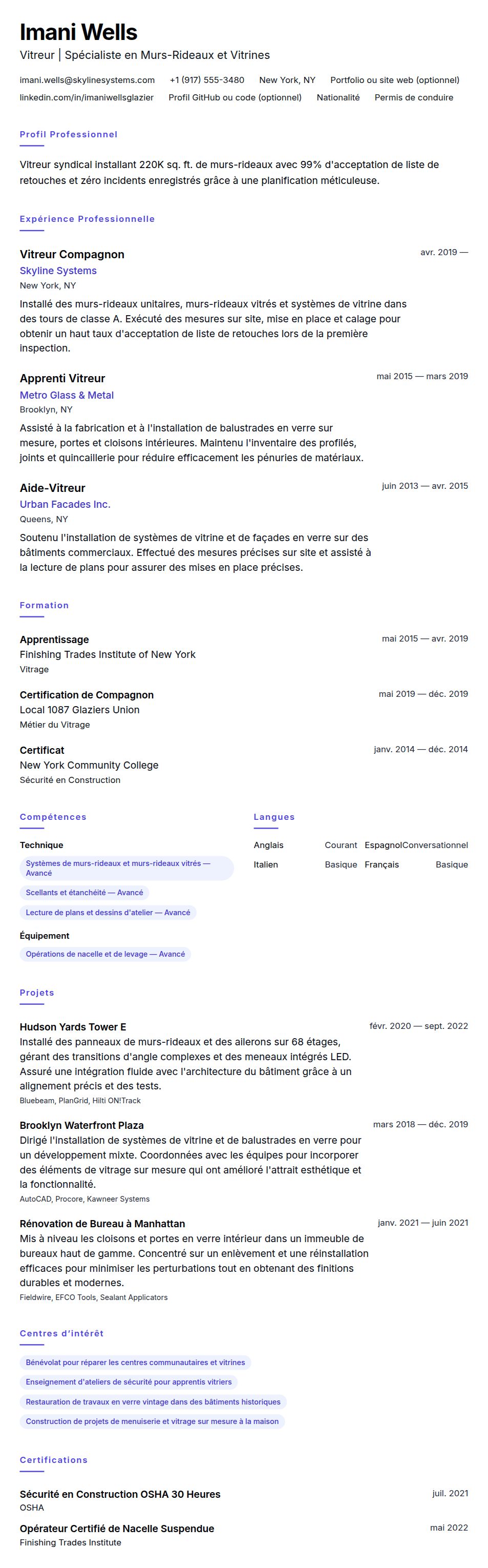Exemple de CV de Vitreur