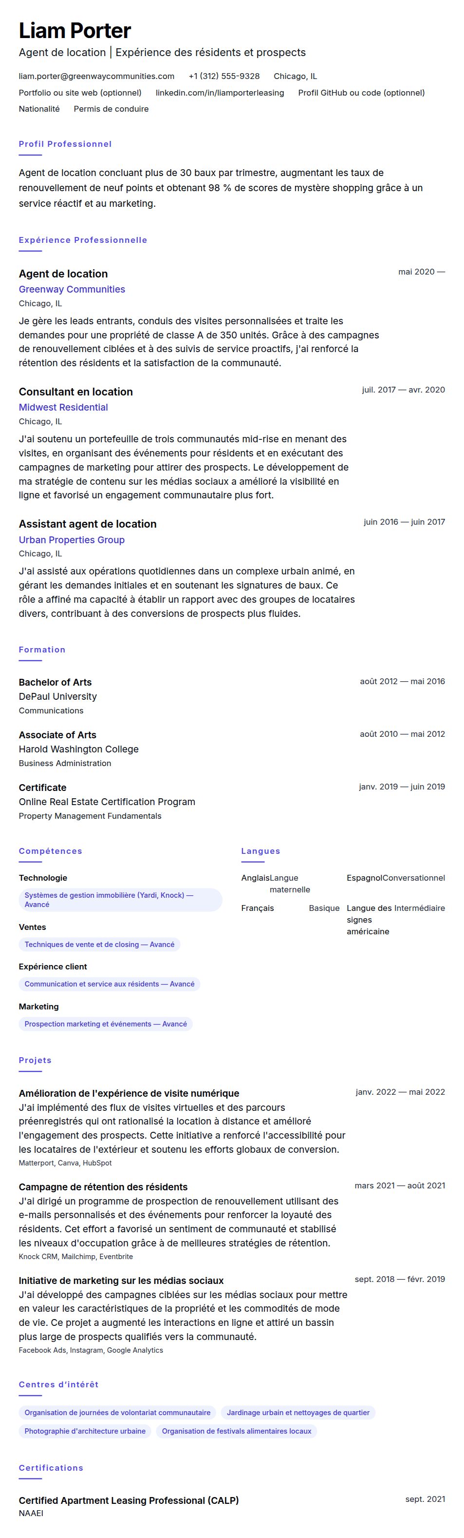 Exemple de CV d'Agent de location