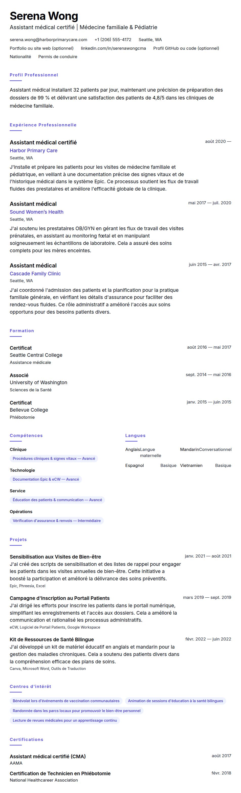 Exemple de CV d'Assistant médical
