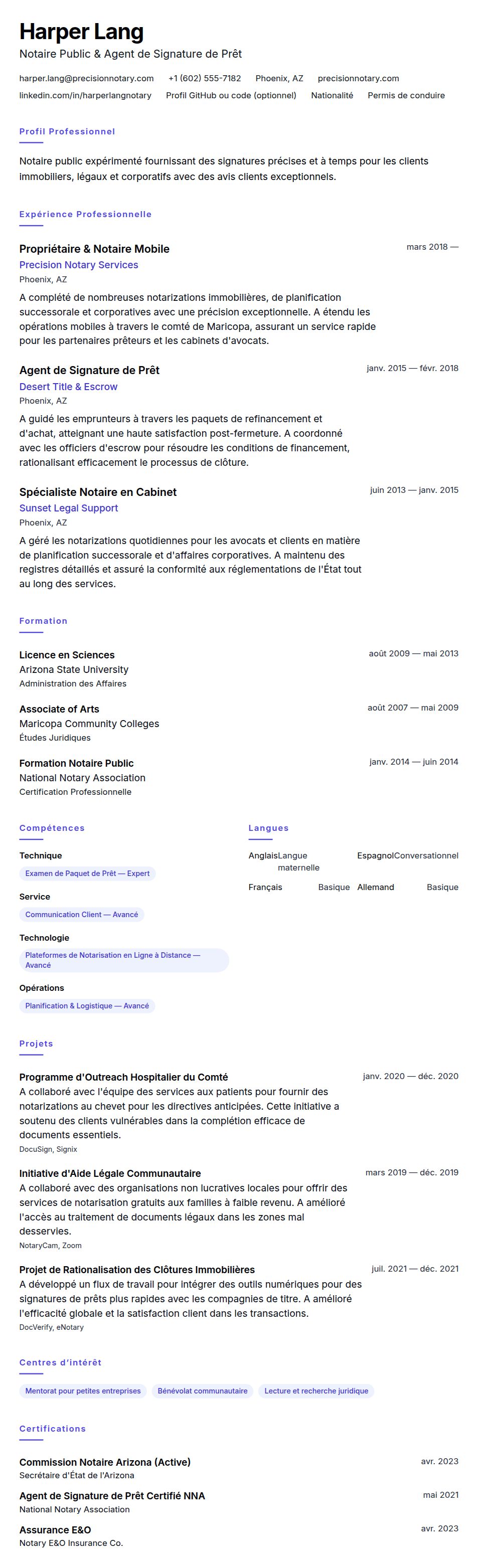 Exemple de CV de Notaire