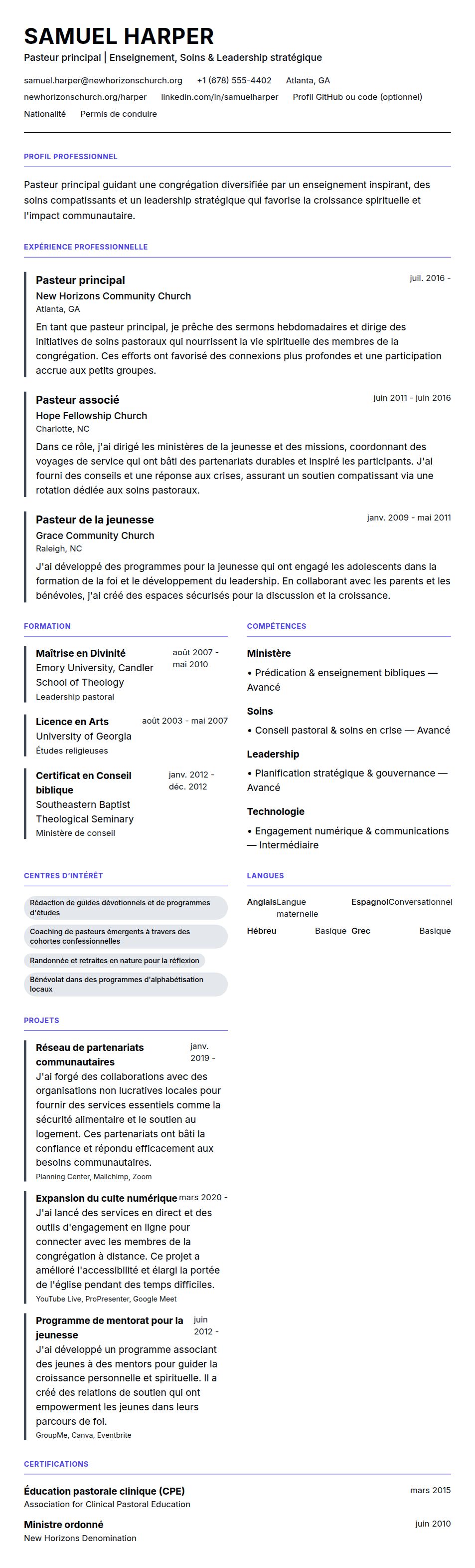 Exemple de CV de Pasteur
