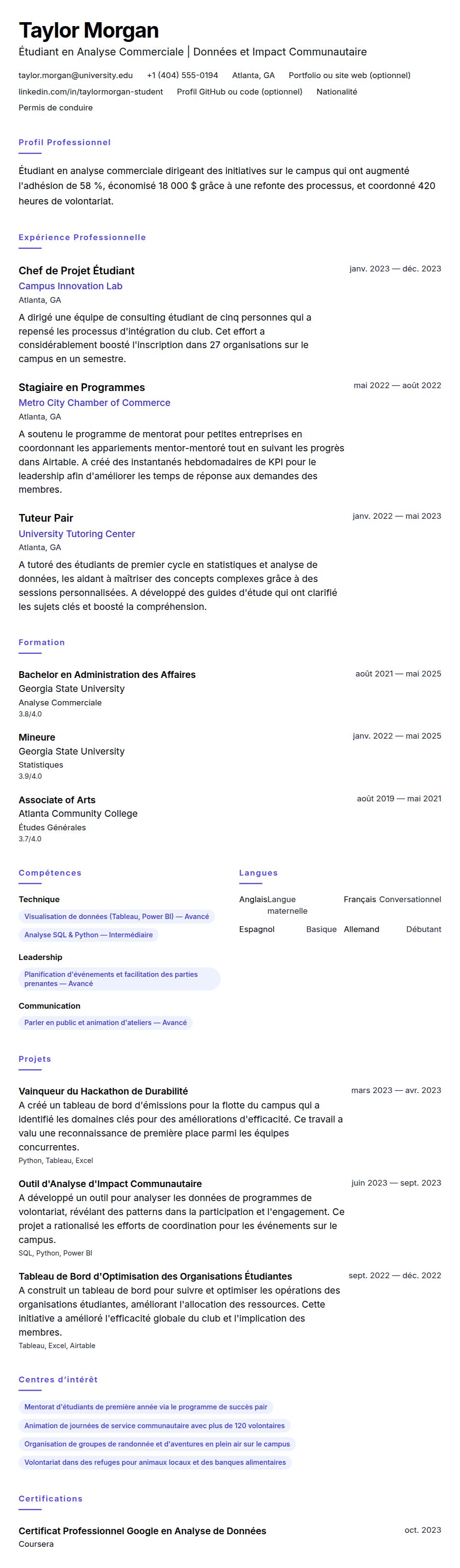 Exemple de CV Étudiant
