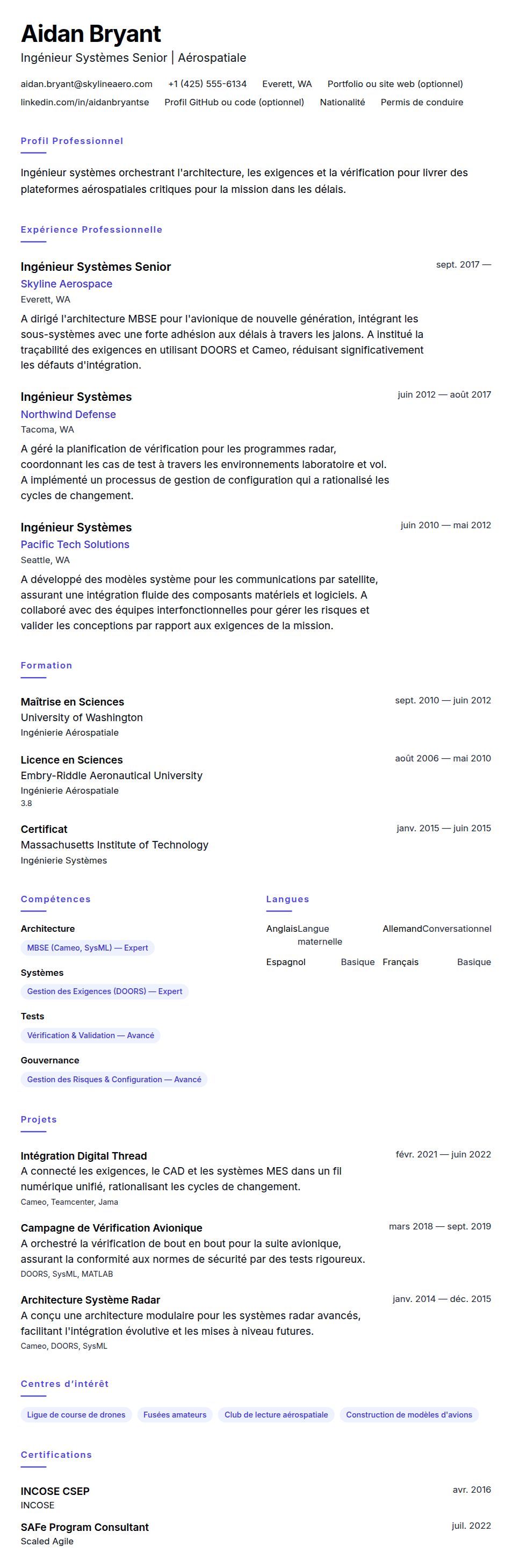 Exemple de CV d'Ingénieur Systèmes