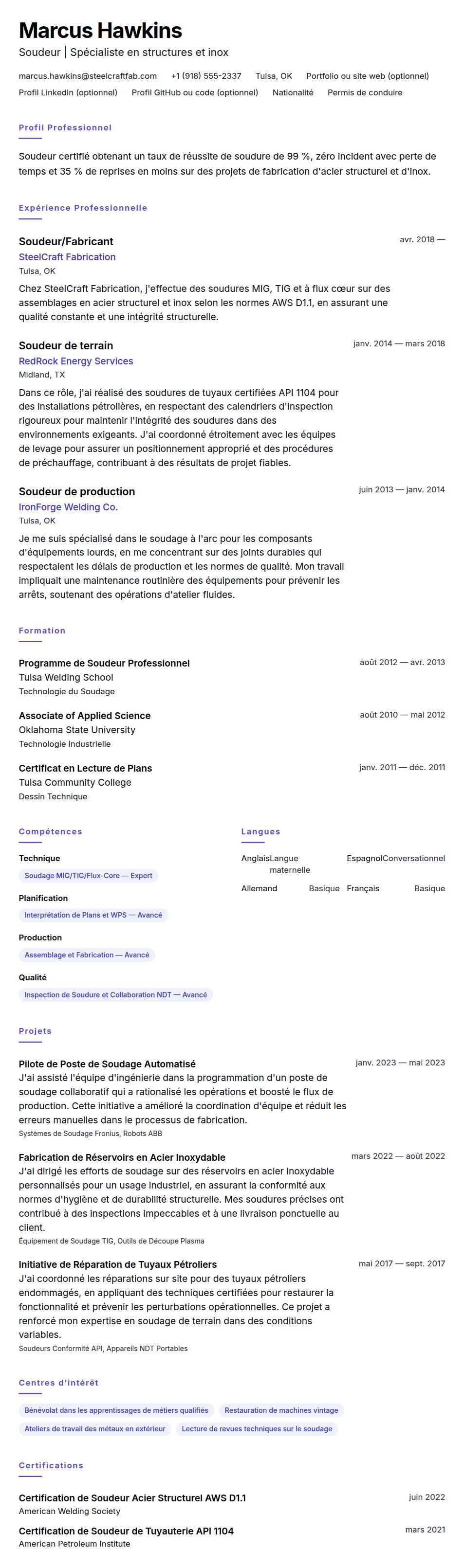 Exemple de CV de Soudeur