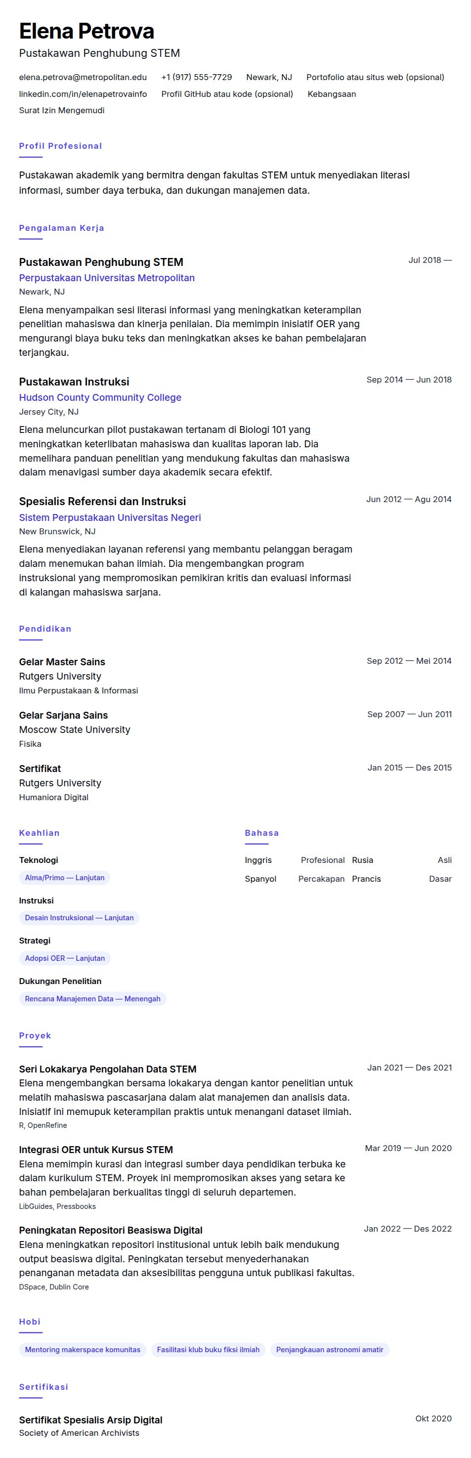 Contoh Resume Pustakawan Akademik