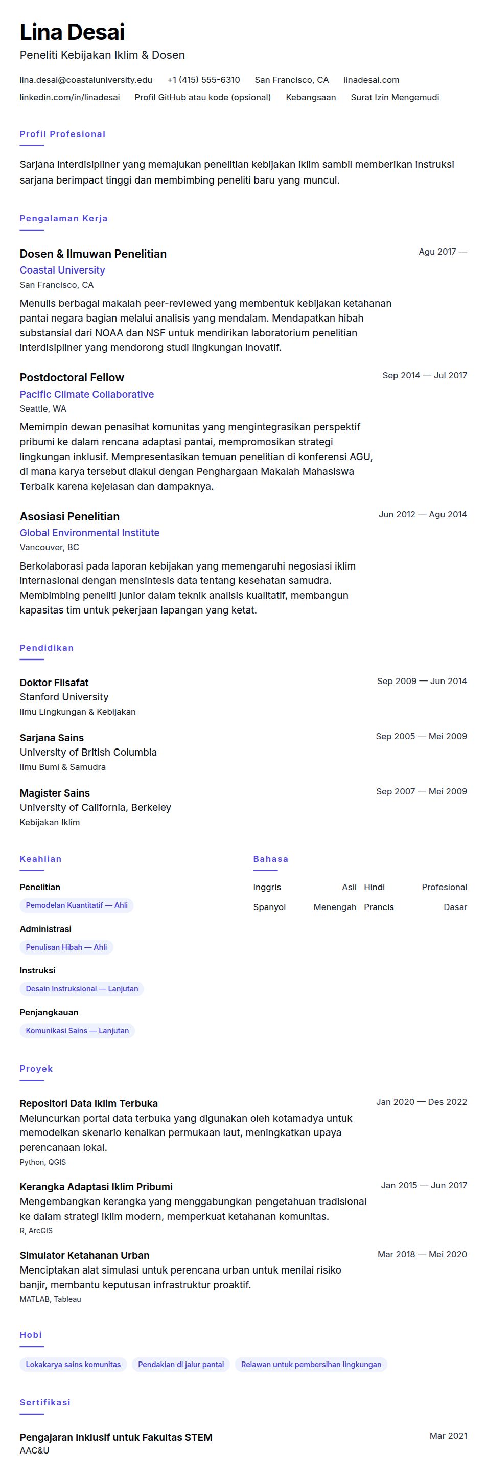 Pratinjau resume Contoh Resume Akademik