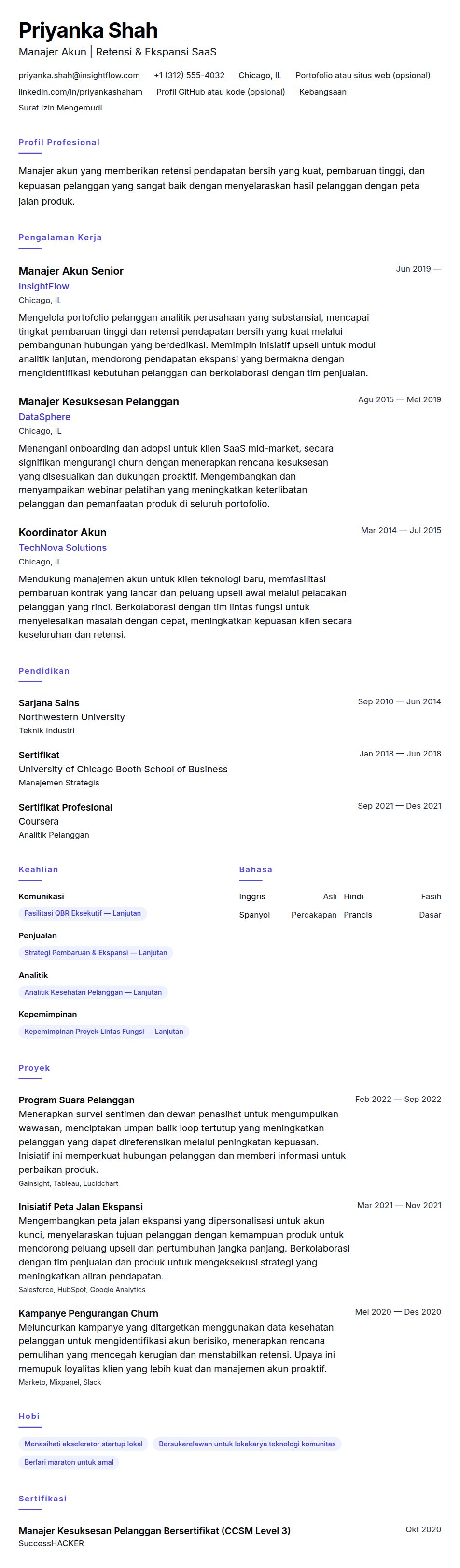 Pratinjau resume Contoh Resume Manajer Akun