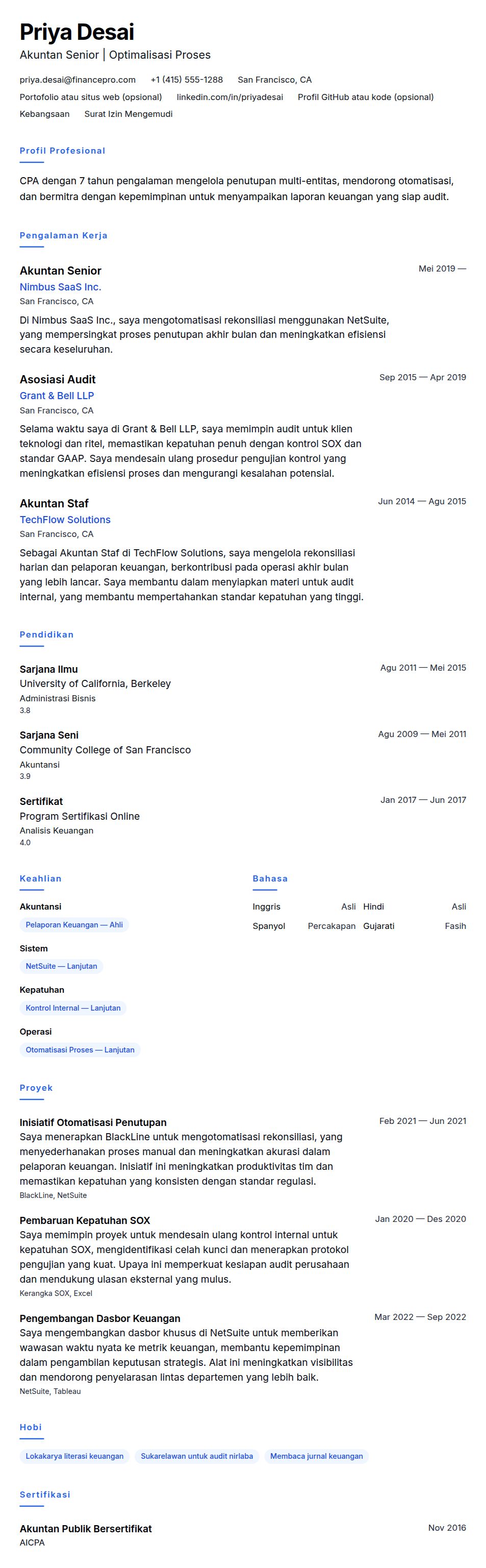 Pratinjau resume Contoh Resume Akuntan