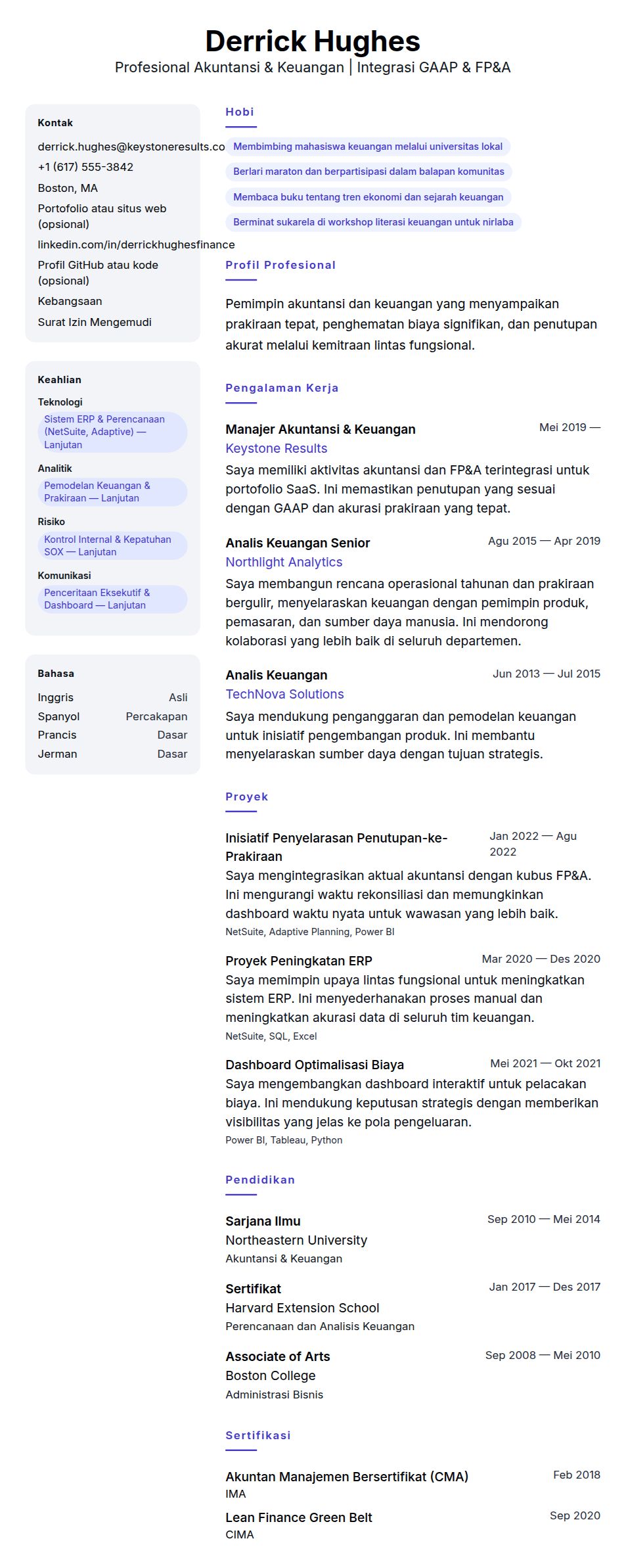Pratinjau resume Contoh Resume Profesional Akuntansi dan Keuangan