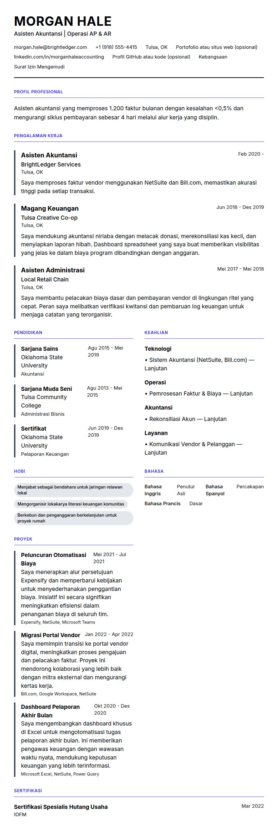 Pratinjau resume Contoh Resume Asisten Akuntansi