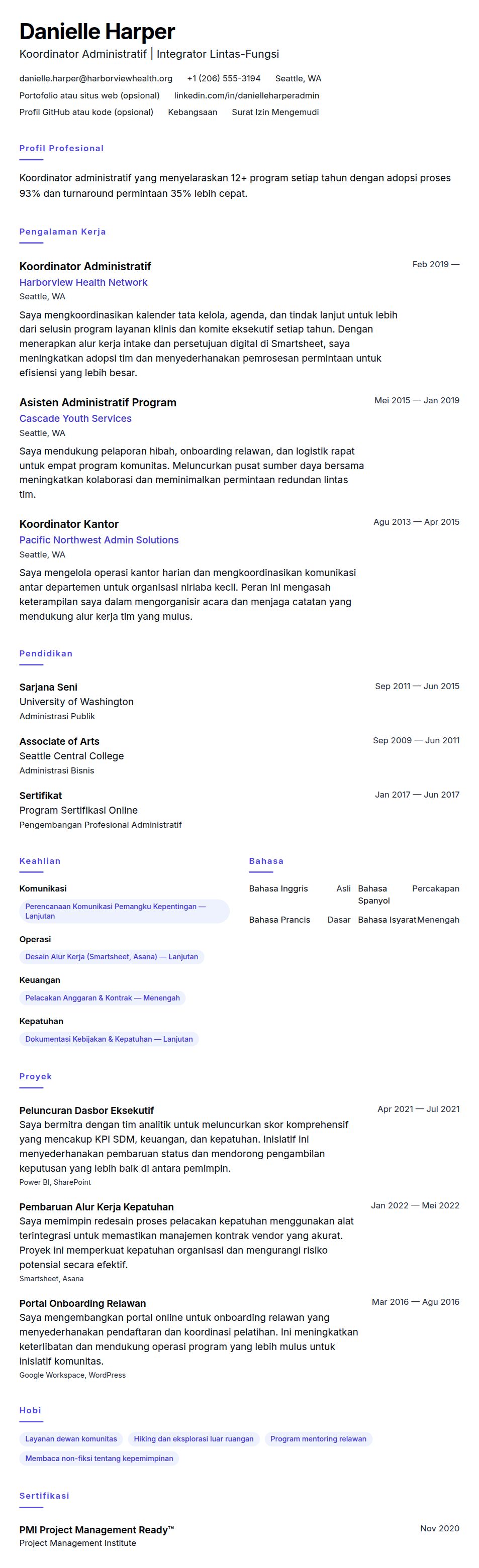 Contoh Resume Koordinator Administratif