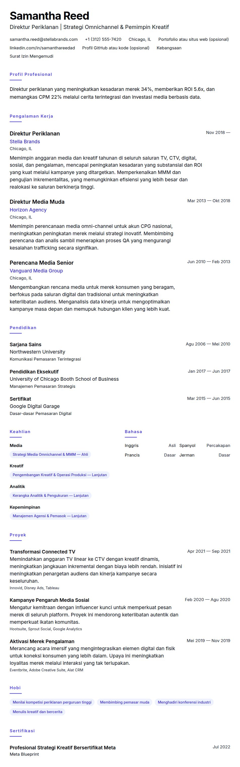 Contoh Resume Direktur Periklanan