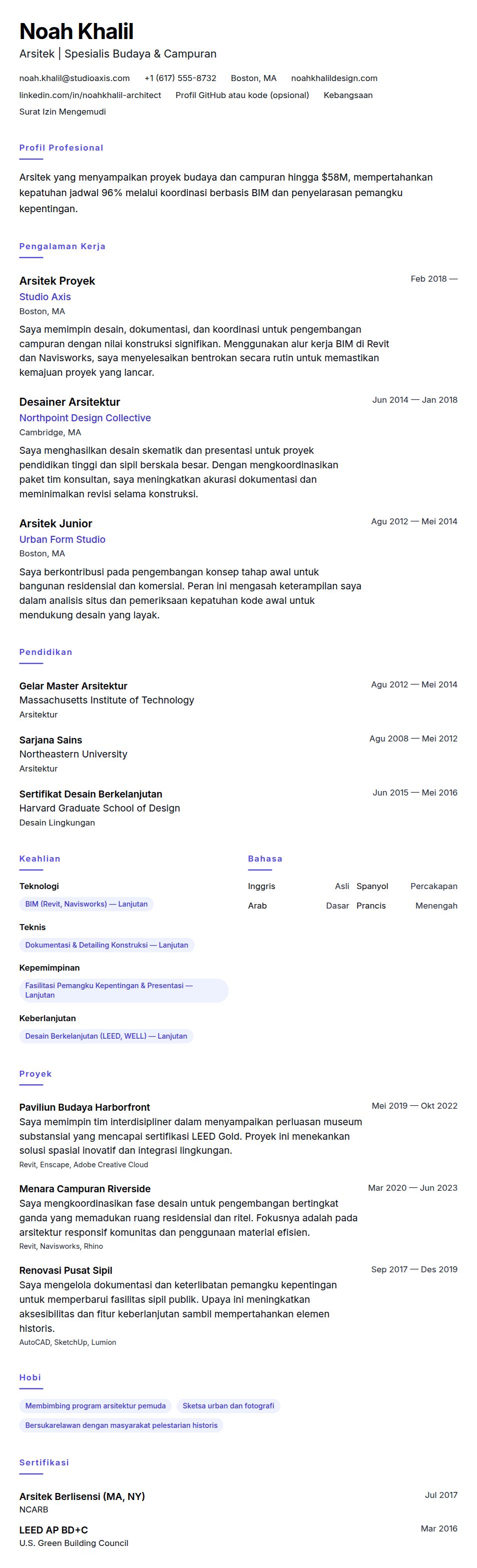 Contoh Resume Arsitek