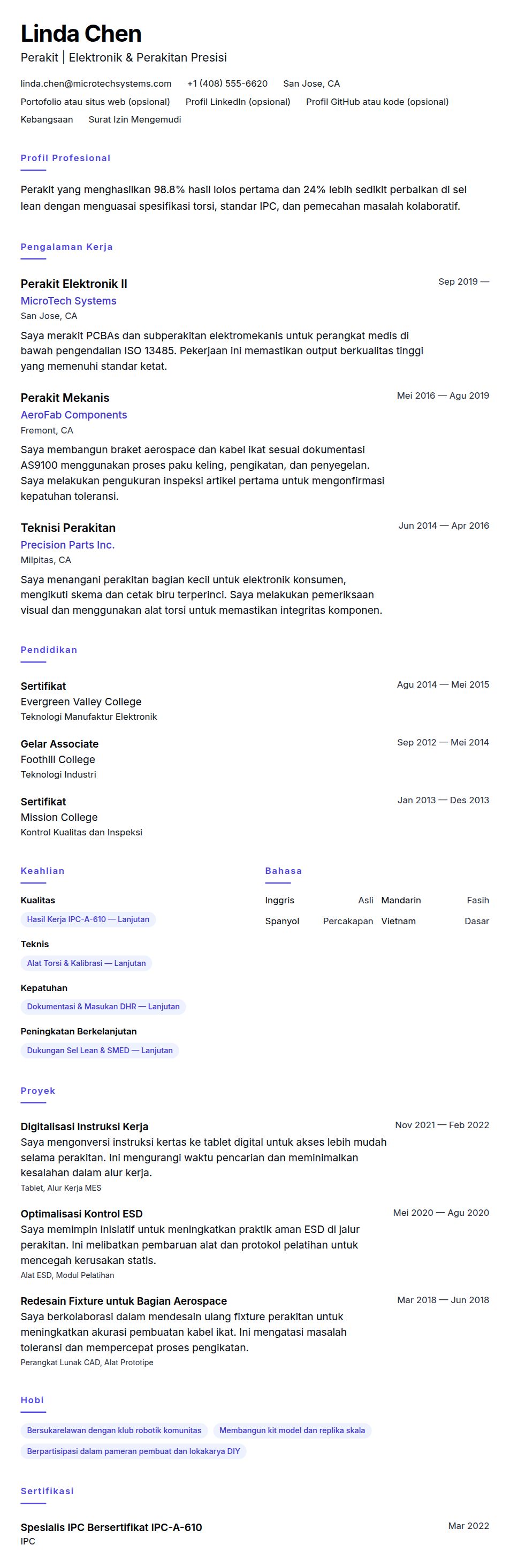 Pratinjau resume Contoh Resume Perakit