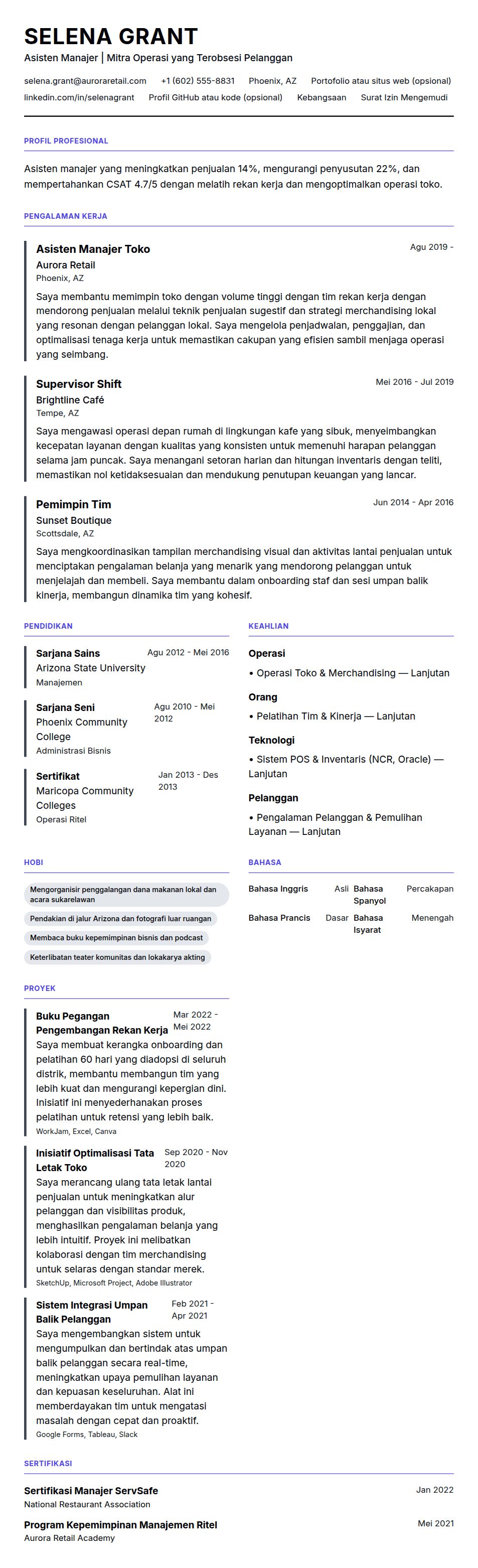Pratinjau resume Contoh Resume Asisten Manajer