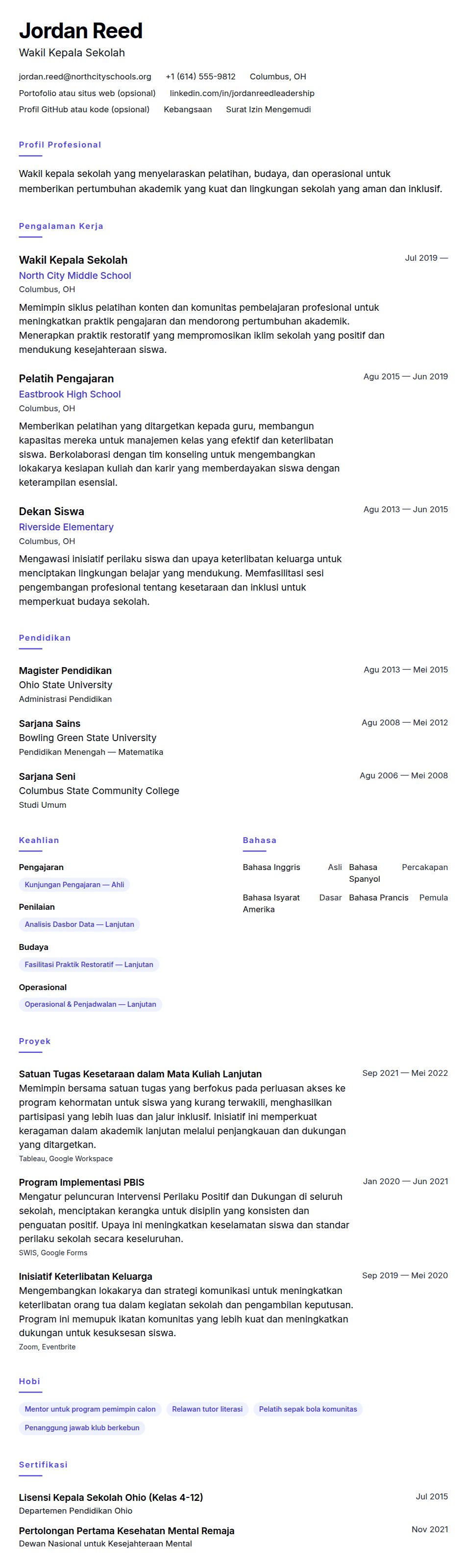 Pratinjau resume Contoh Resume Wakil Kepala Sekolah