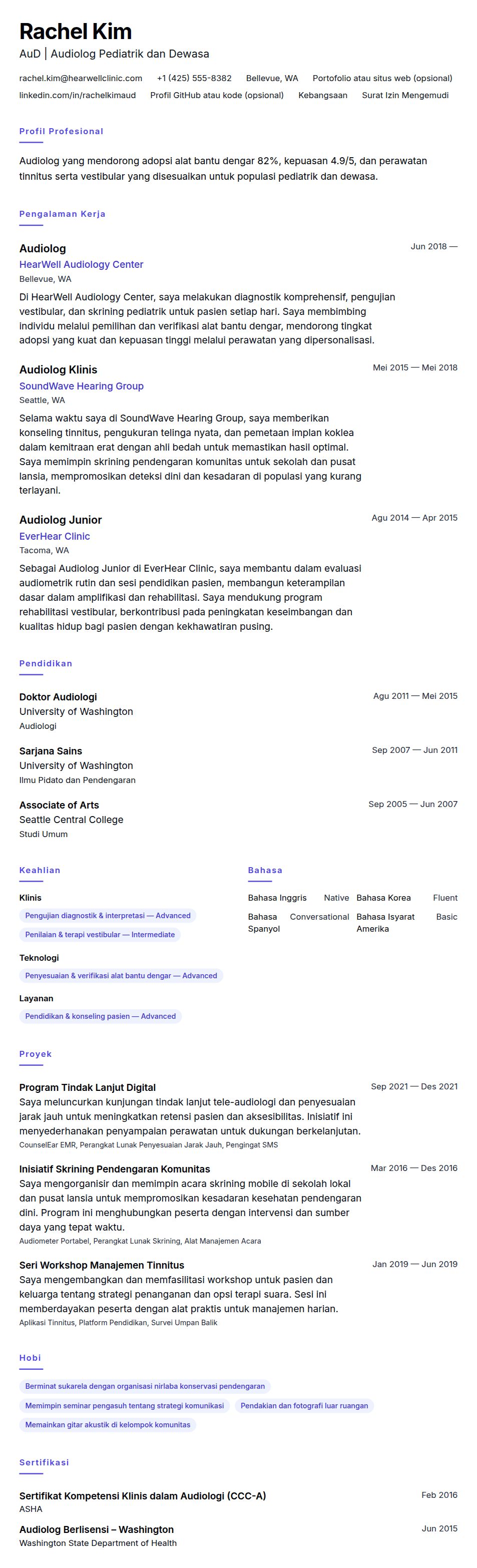 Pratinjau resume Contoh Resume Audiolog
