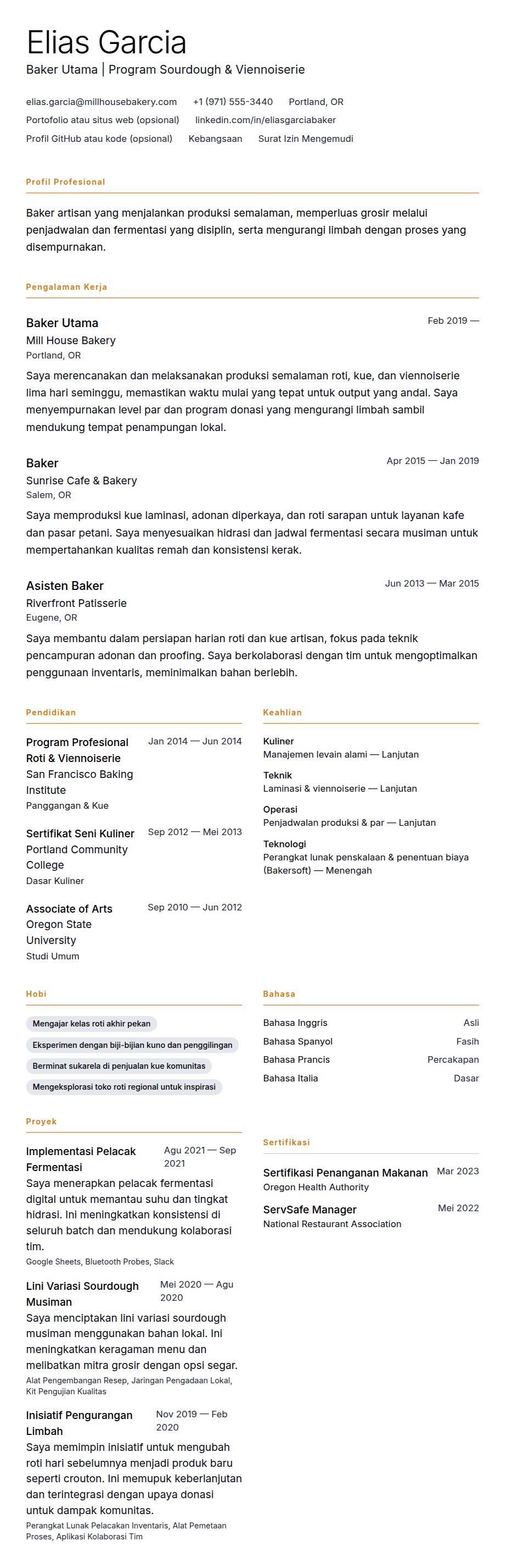Pratinjau resume Contoh Resume Baker
