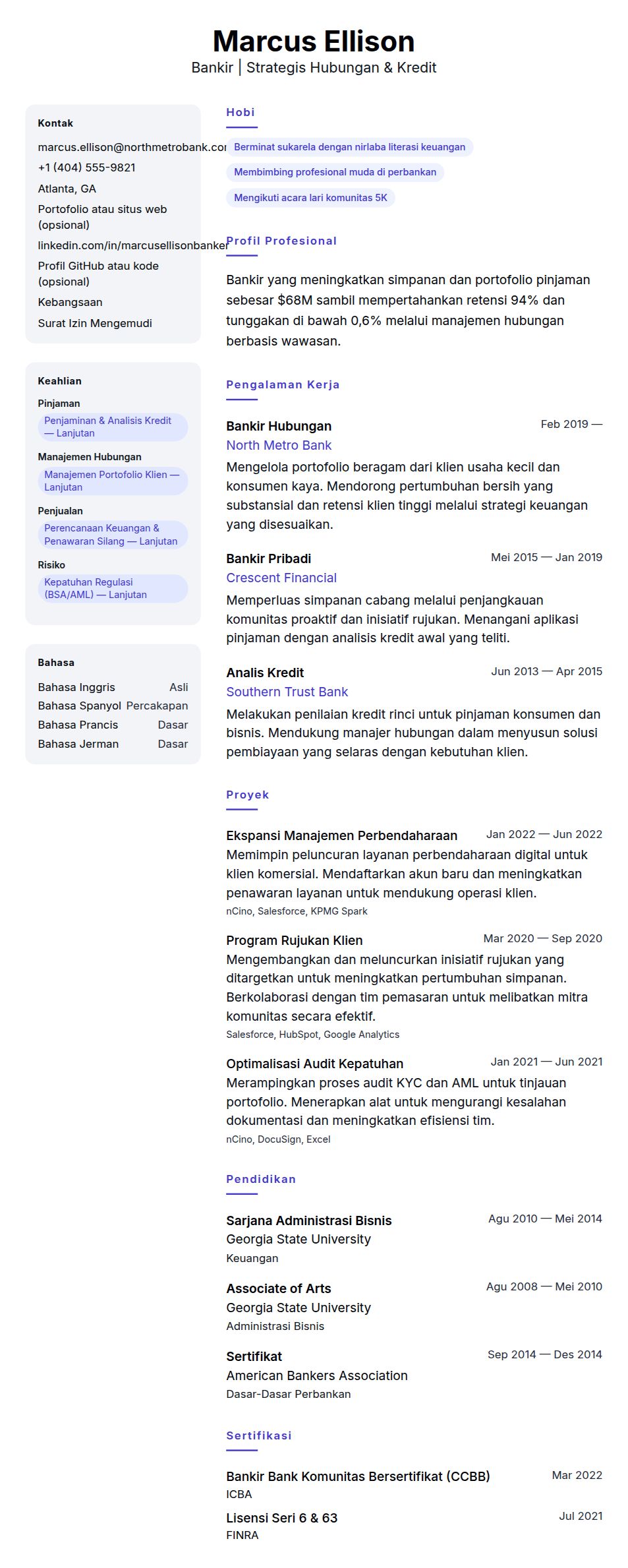 Pratinjau resume Contoh Resume Bankir