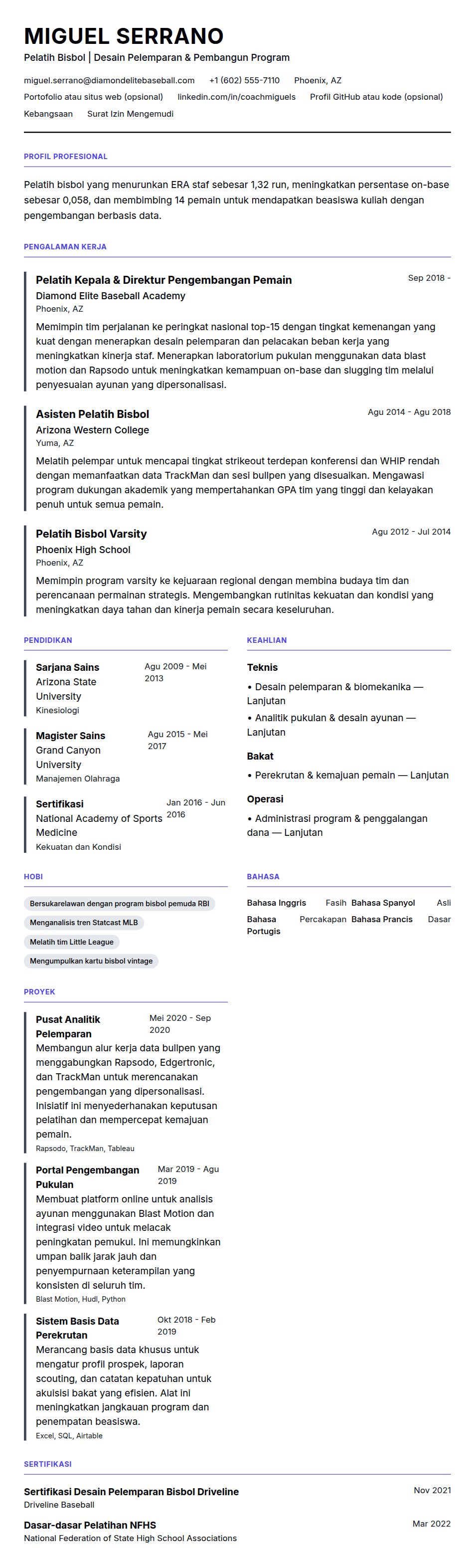 Pratinjau resume Contoh Resume Pelatih Bisbol