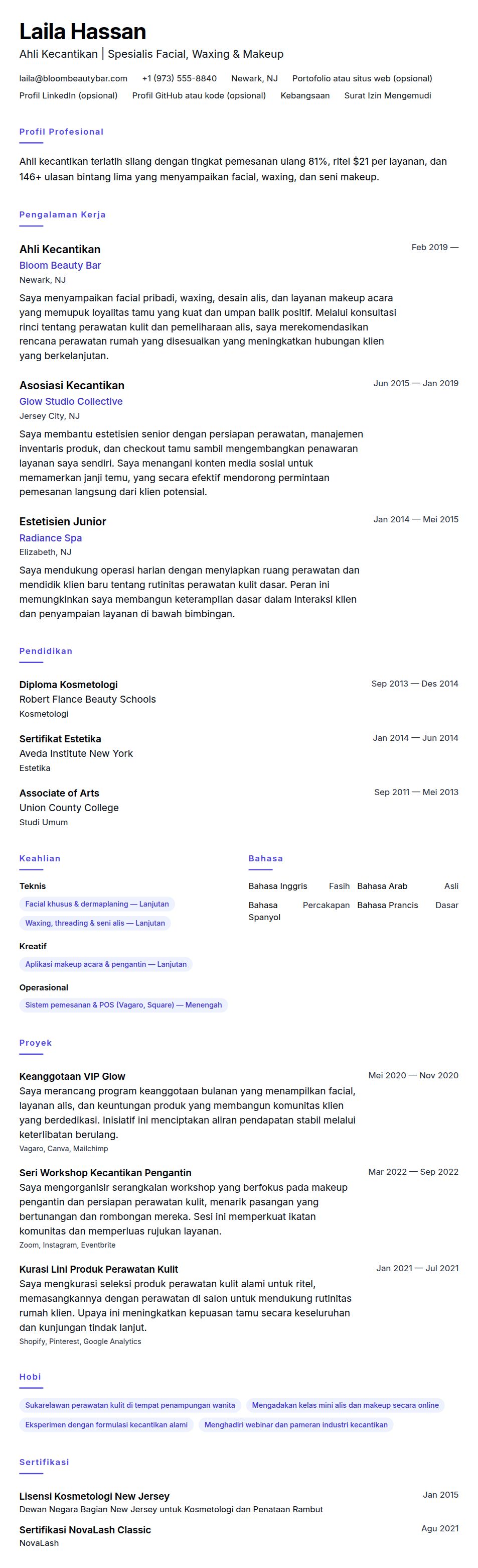Pratinjau resume Contoh Resume Ahli Kecantikan