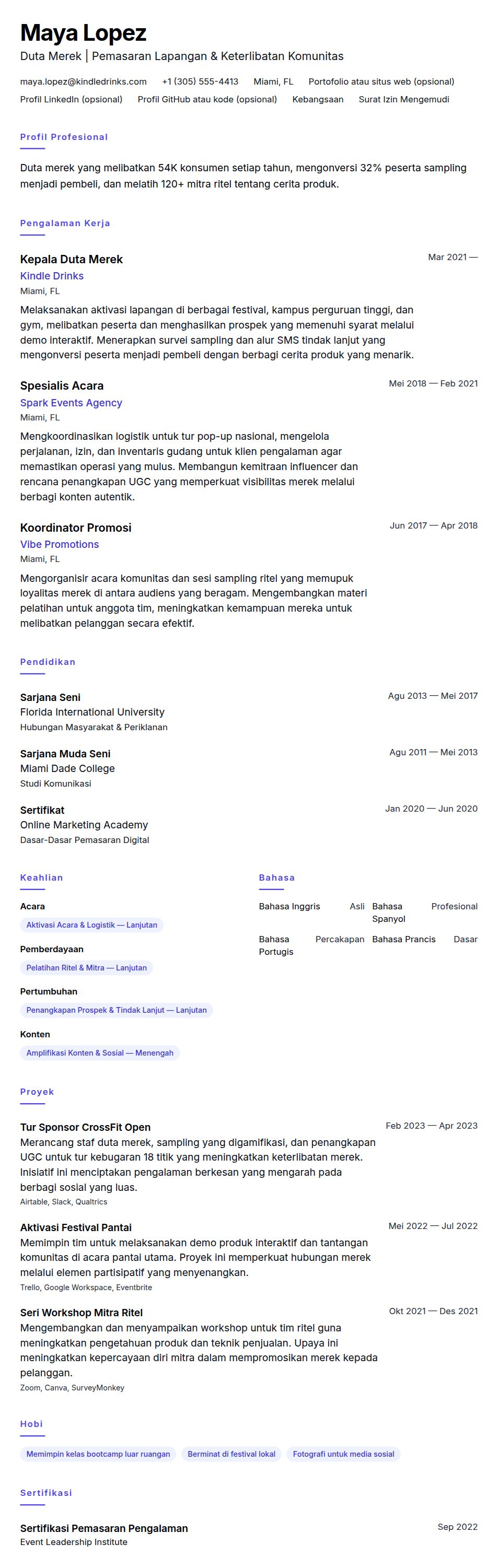 Pratinjau resume Contoh Resume Duta Merek